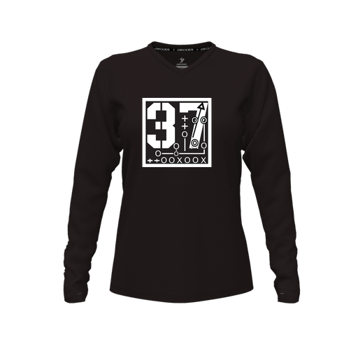 [CUS-DFW-TEES-CMF-VNK-LSL-BLK-FYXS-LOGO2] Decker Comfort T-Shirt (Female Youth XS, Black, V Neck, Logo 2, Long Sleeve)