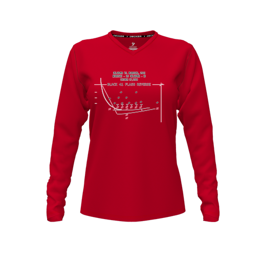 [FTLVCFRD-FYXS-LOGO1] Decker Comfort T-Shirt (Female Youth XS, Red, V Neck, Logo 1, Long Sleeve)