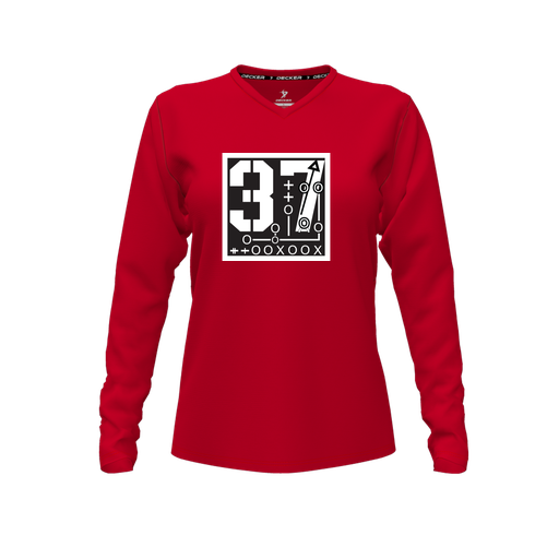 [CUS-DFW-TEES-CMF-VNK-LSL-RED-FYXS-LOGO2] Decker Comfort T-Shirt (Female Youth XS, Red, V Neck, Logo 2, Long Sleeve)