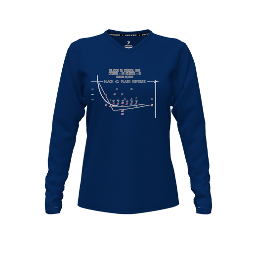 [FTLVPTNV-FYXS-LOGO1] Decker Performance T-Shirt (Female Youth XS, Navy, V Neck, Logo 1, Long Sleeve)